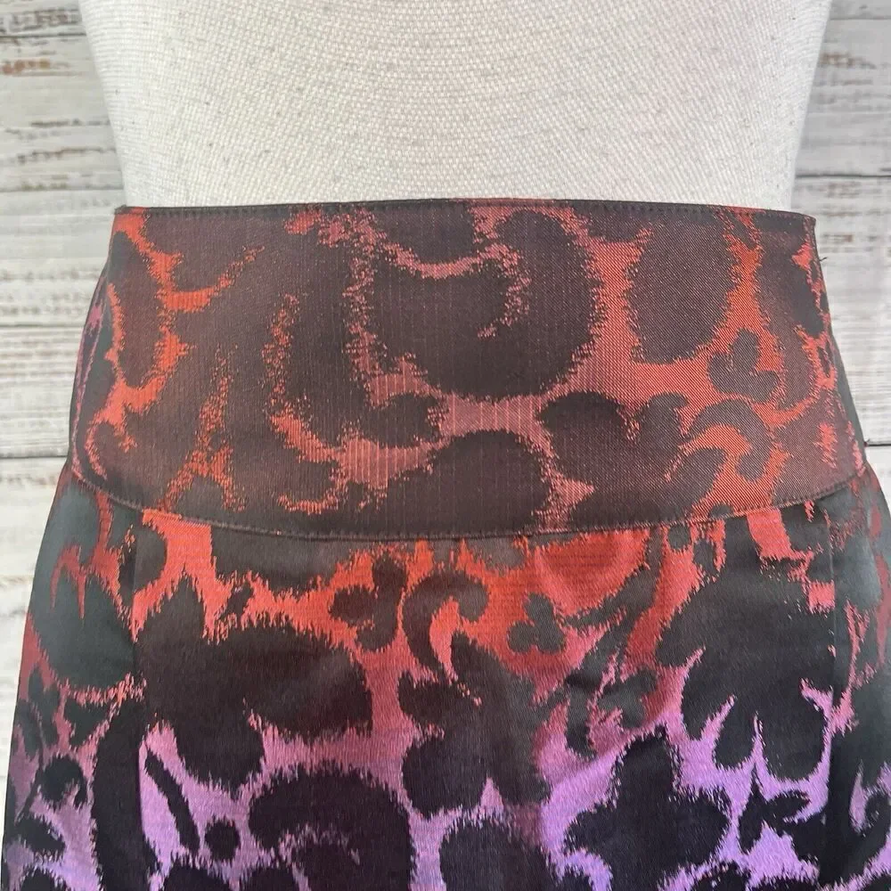 Lane Bryant Skirt size 16 Red Purple Floral Satin Knee Pleated Wedding Church